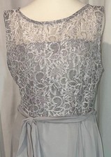 ROMAN Size 12 Grey Lace Cruise Cocktail Party Evening Dress Tie Waist Chiffon VG