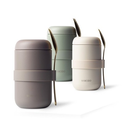 MAMEIDO Food Flask 500ml, Food Thermo to go Edelstahl, Suppenkolben - Creme