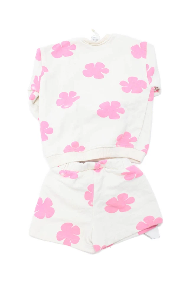 Conjunto Sudadera + Pantalones Cortos Zara Niñas Algodón Floral Crema Talla 2-3Y Foto 2 de 4