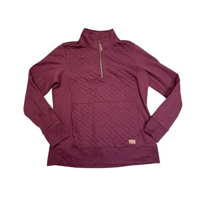LL Bean Womens Quilted Quarter Zip Pullover Sweatshirt Burgundy Preppy Size M
