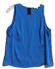 Milly Blue Front Tiered Bi Level Silk Sleeveless Tank Top Women's 8 Made in USA