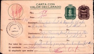COLOMBIA 30c DECLARED VALUE STATIONARY LETTER UMBALA BUCARAMANGA 1968