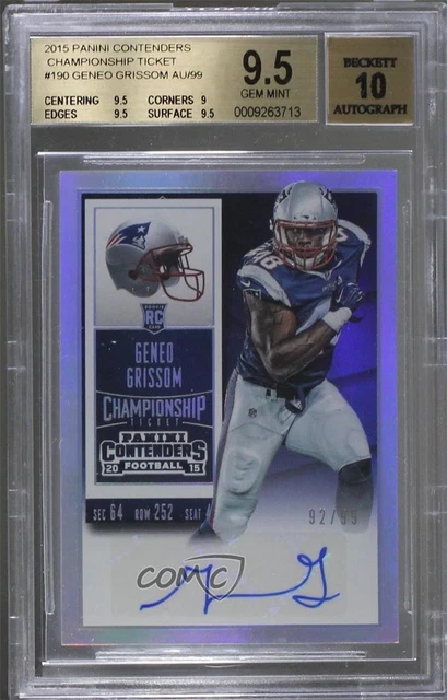 2015 Contenders Rookie Championship Ticket 92/99 Geneo Grissom BGS 9.5 Auto 0nr3