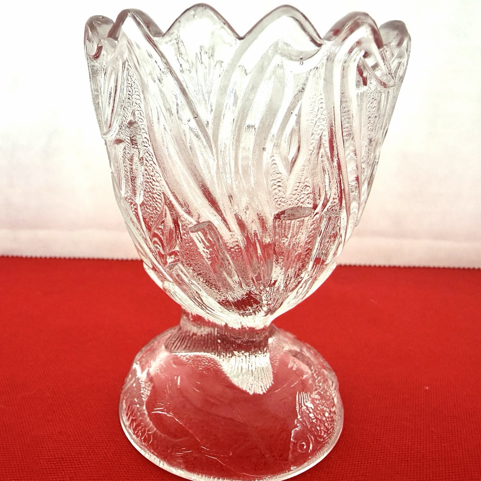 1920 KINGFISHER BY CANTON GLASS CO. CRYSTAL TOOTHPICK HOLDER Fish Cattails Rare