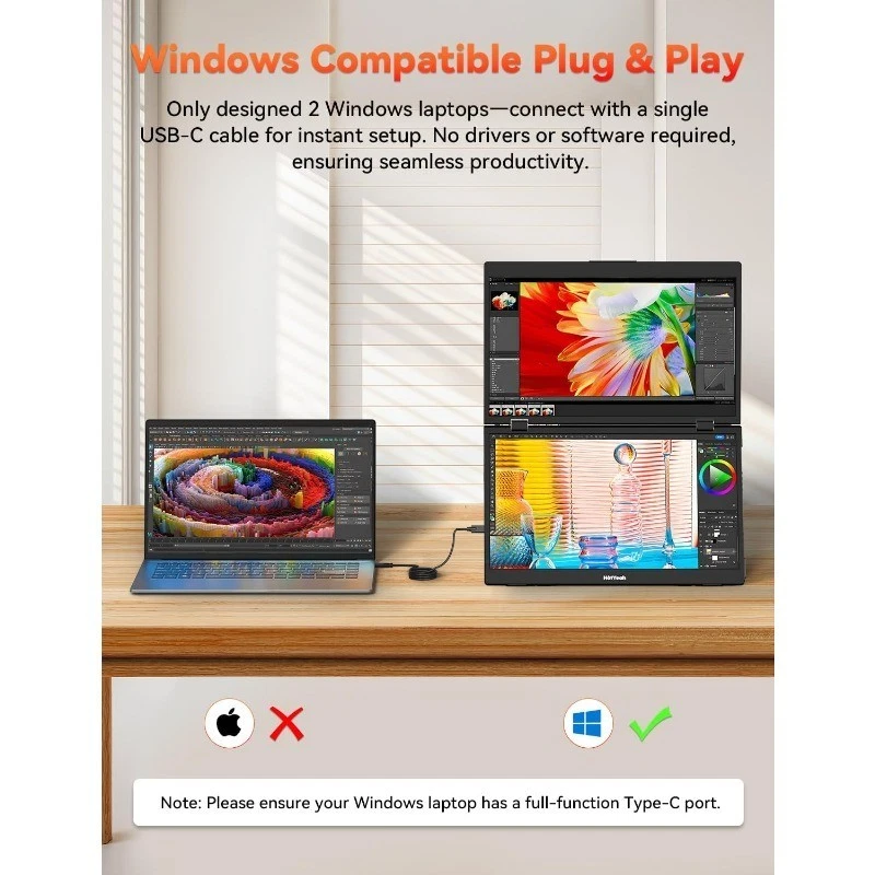 Dual Flip Portable Monitor 15.6 Portable Dual Stacked Monitor Full 1080P FHD IPS - Image 3 of 4