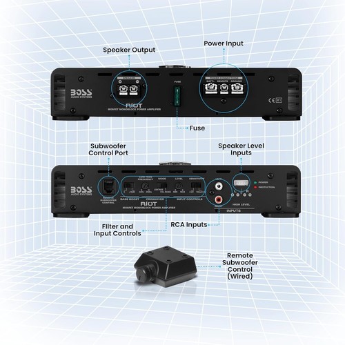 Boss R1100m Monoblock Car Amplifier - 1100W, 2-4 Ohm Stability, Remote Control - Picture 6 of 8