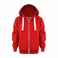 Ladies Plain Zip Up Hoodie Sweatshirt Top UK S 