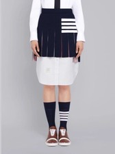 Thom Browne Navy Classic Loop Back Mini Pleated Skirt Sz 36 Italy 24  Waist 