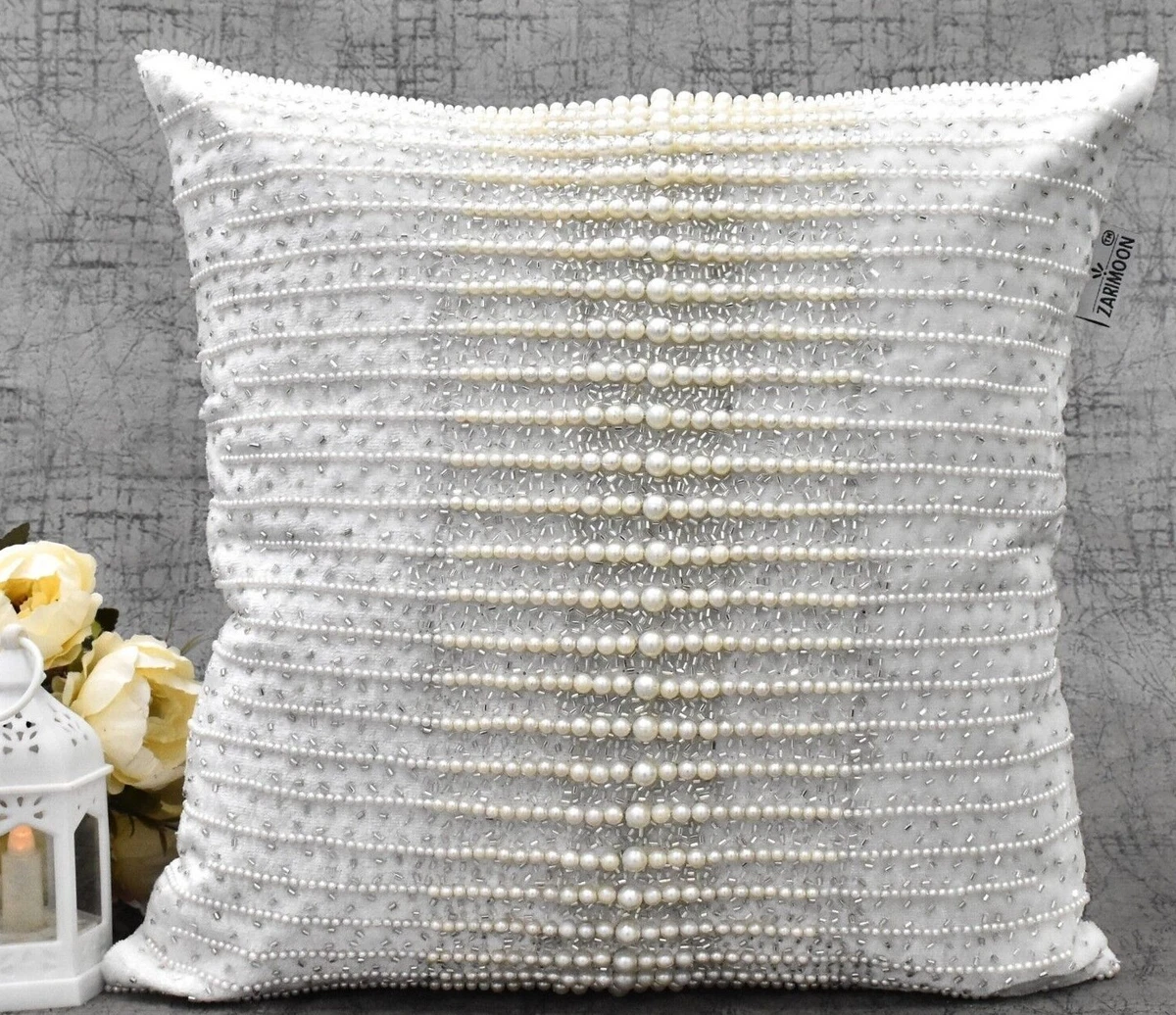 White beaded pillow cheap