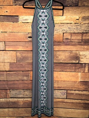 Max Studio Printed Sleeveless Halter Maxi Women's Dress XS Black White Teal 