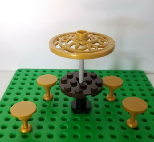 New Lego Gold Patio Set Minifigure Outdoor Furniture 4 chairs Ornate Umbrella - 第 1/1 張圖片