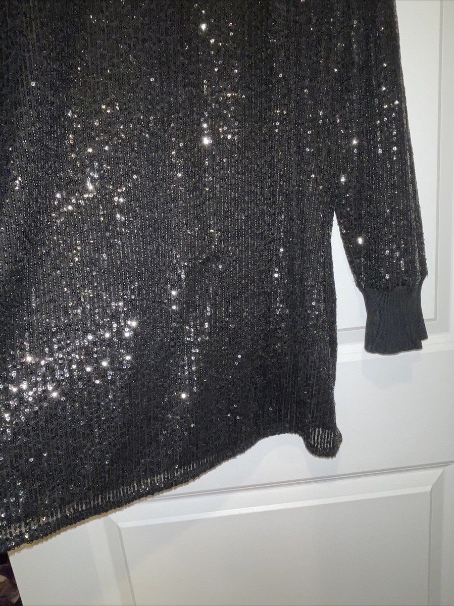 all saints long sleeve sequin dress AllSaints Women's Juela Mini Sequin Dress, Black, Size: L
