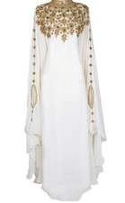 Sale Moroccan Islamic Off White Kaftan Beach Fancy Modern Floor Length Bell