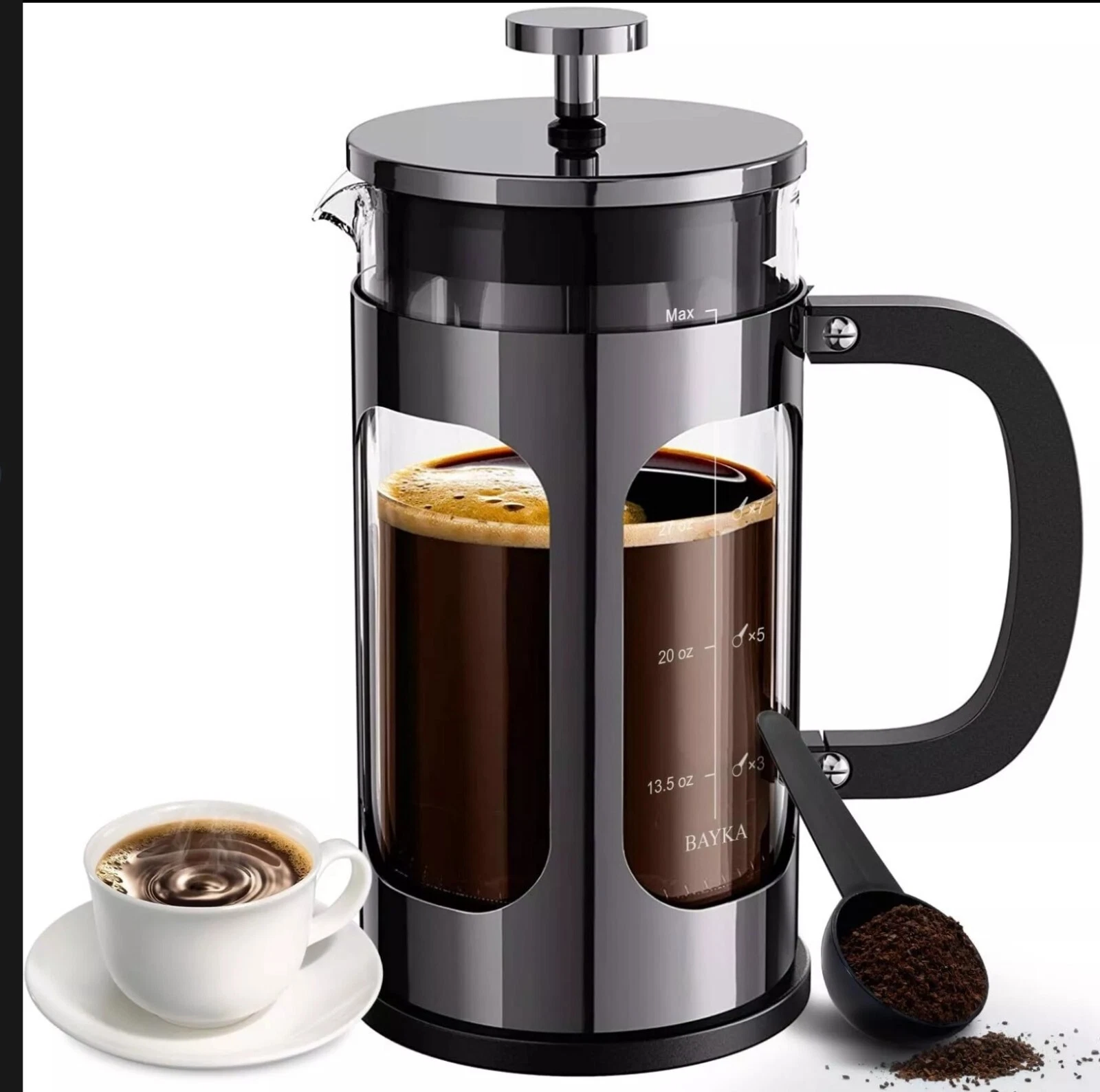 BAYKA 34 Ounce 1 Liter French Press Coffee Maker Glass Classic Dark Pewter St...
