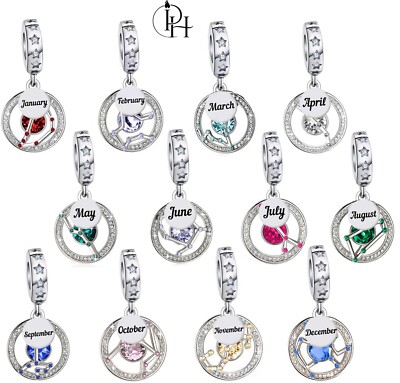 Sternzeichen Anhänger Astrologie Zeichen Horoskop Geburtsstein Monat 925 Silber Armband Geschenk