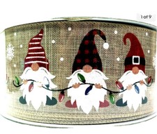Kirkland Christmas Gnomes With Lights Wired Ribbon 2.5" X 50Yds Santa