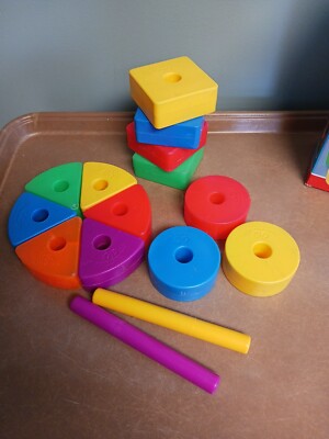 Vintage Fisher Price 666 Creative Blocks  15 Pc Dowel & Shapes W Original Box 