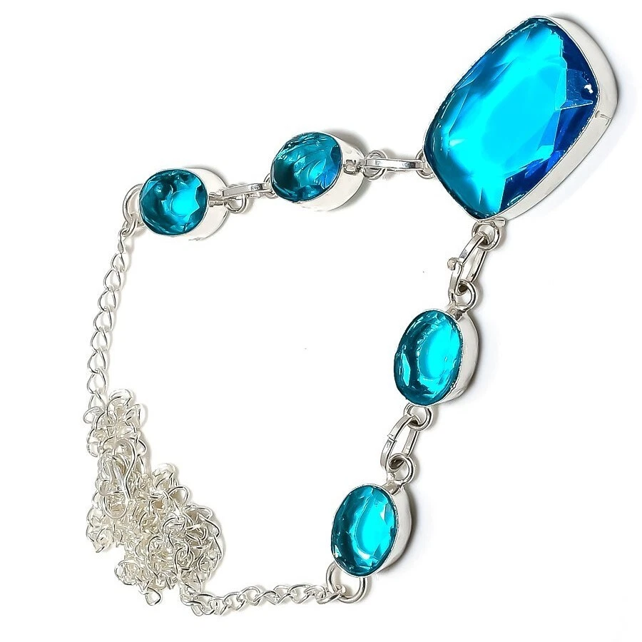 Schweizer Blautopas Edelstein 925 Sterlingsilber Handarbeit Schmuck Halskette... - Bild 2 von 4