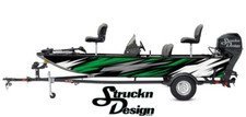 Retro Green Grey Angled Lines Black Vinyl Graphic Decal Kit Fish Boat Wrap USA