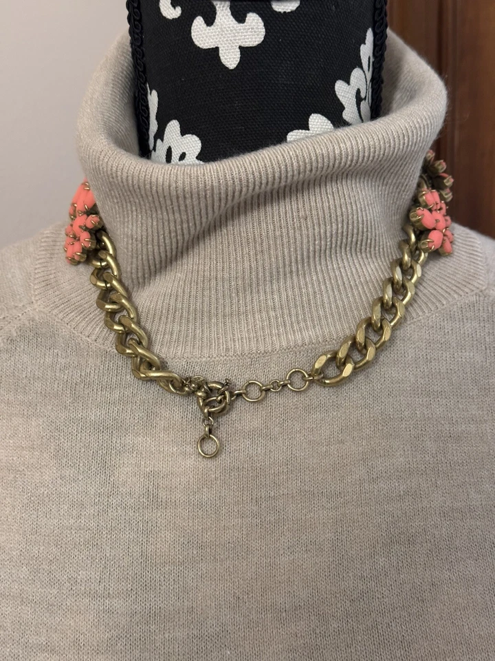 J. Crew Pink Floral Chunky Gold Tone Chain Statement Necklace - Image 4 of 4