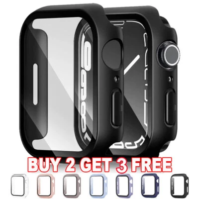 For Apple Watch iWatch 8 7 6 5 4 SE Tempered Glass Screen Protector Cover Case