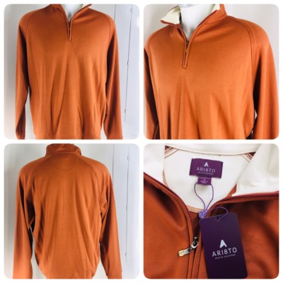 Aristo Eighteen Mens Sz XL Sweater Rust Orange Pima Cotton 1/4 Zip Pullover NWT
