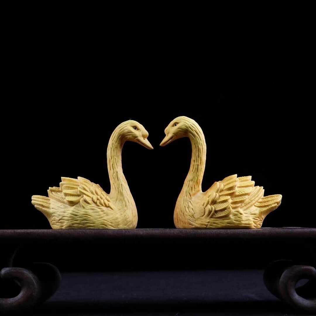 Wooden Hand Carved Swan Statue Handmade Figurine Sculpture Decor Gift