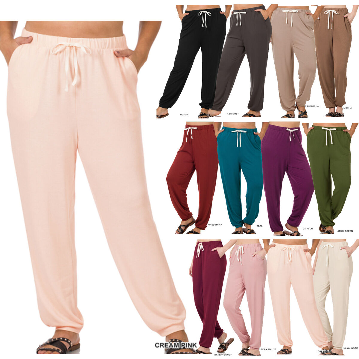 Zenana 5092 Soft French Terry PLUS Jogger Lounge Pants Poly Zenana 5092 Soft French Terry PLUS Jogger Lounge Pants Poly