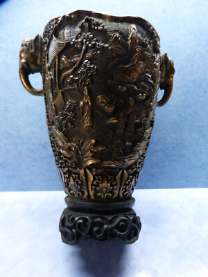 24019. Schöne Henkelvase Vase  Elefant  dunkel gold  Faro Italy    30 cm
