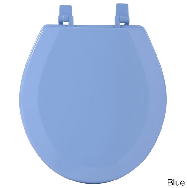 Wood Toilet Seat Round Decorative Blue Colored Close Lid