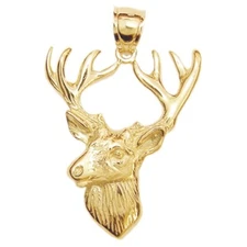 New 14k Yellow Gold Buck Antler Deer Pendant