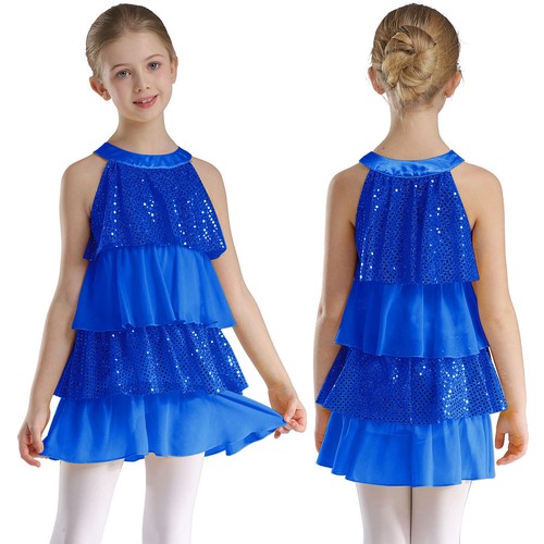 Kids Girls Sequins Ballerina Dress Halloween Ruffled Disco Jazz Performance - Picture 27 of 70