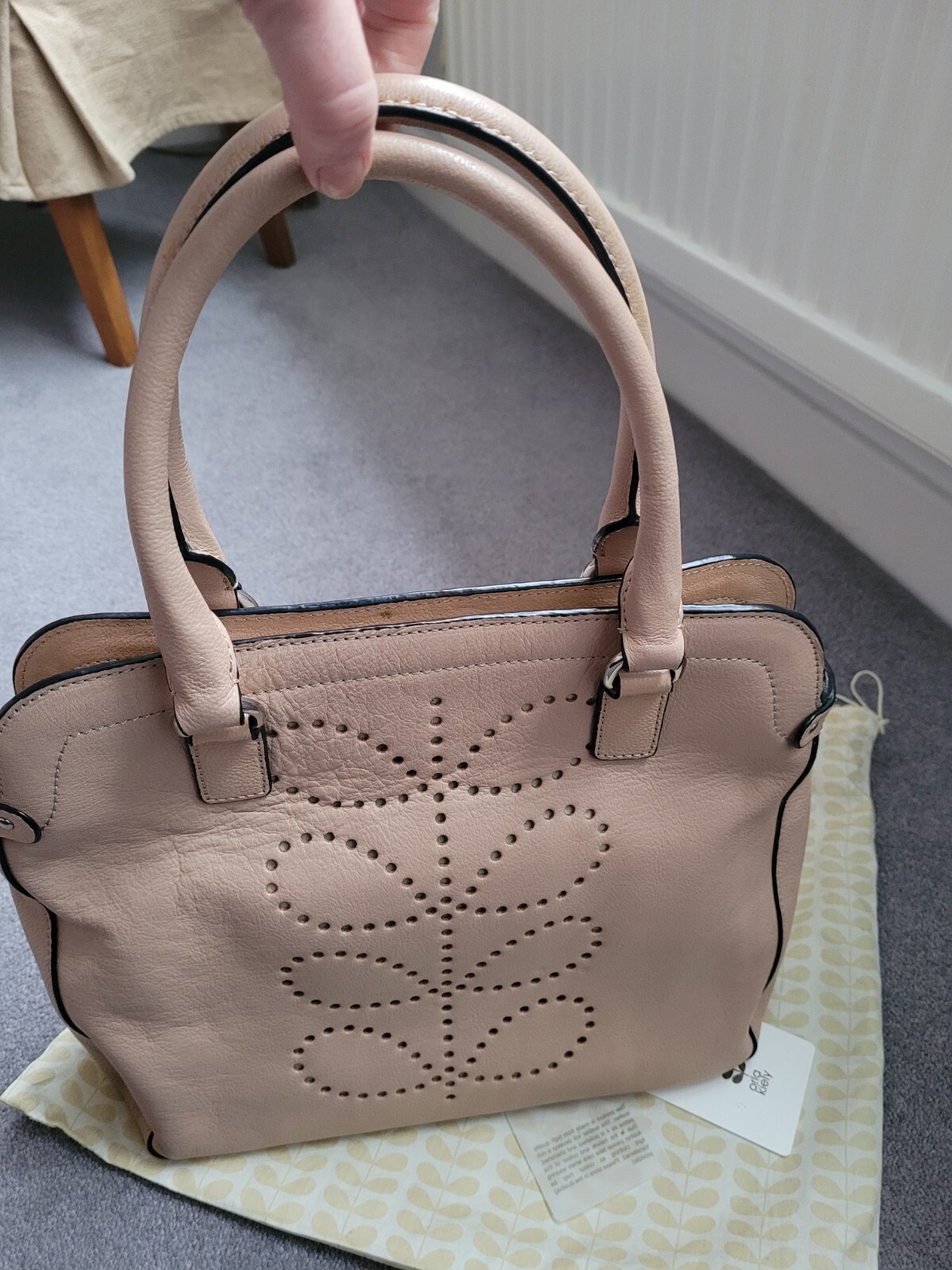 Orla Kiely Leather Bag. Stem Punched Design. Dust Cover & Cross Body Strap eBay