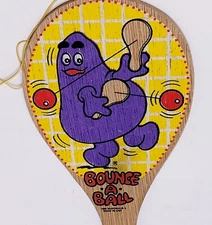 Vintage Wooden Grimmace Paddle Ball Bounce McDonald's 10" 1984 USA