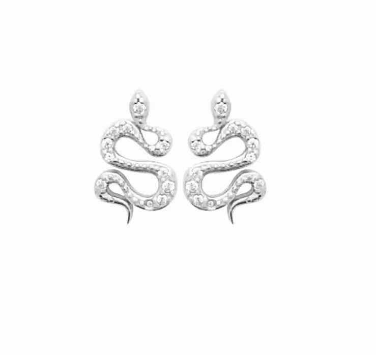 Puces d'oreilles serpent argent 925 rhodié et oxydes de zirconium