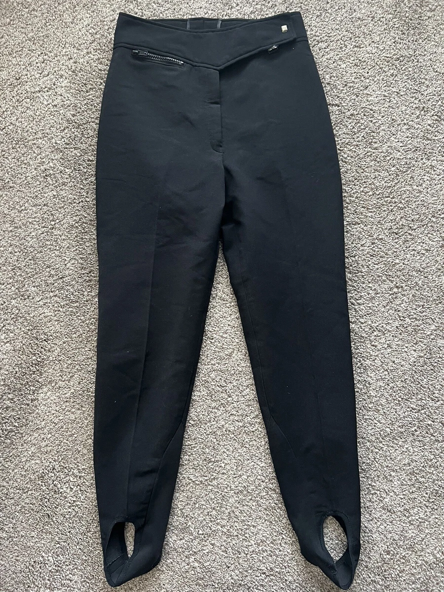 Vntg Obermeyer Ladies Ski Pants Size 12R Black Stirrup Wool Blend