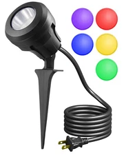 EDISHINE 120V Spotlight Outdoor, 5 Extra Color Lenses, 4.8W 5000K Plug in Spot