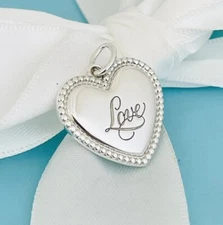 Tiffany & Co LOVE Heart Pendant Beaded Edge Milgrain Pendant or Charm