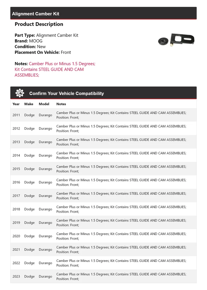 Kit de inclinación delantera para Dodge Durango 2011-2023 MOOG 2011 2012 2013 2014 Foto 2 de 4