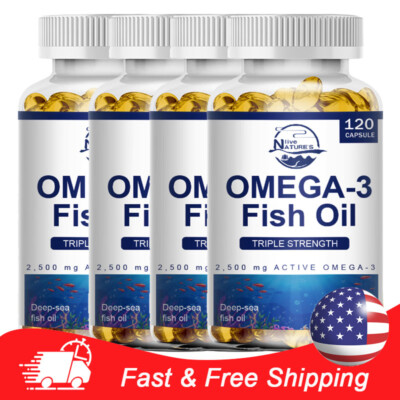Omega 3 Fish Oil Capsules 3 x Strength EPA & DHA High Potency 1-4 Bottles by LN