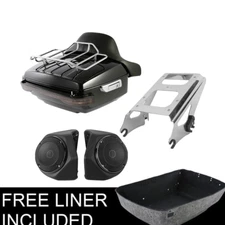 King Trunk Pad LED Tail Light Speakers Mount Rack Fit For Harley Touring 2009-13