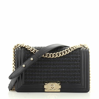 chanel woven boy bag