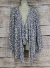 AB Studio Womens Size Large Open Knit Cardigan Sweater Duster White Navy Blue