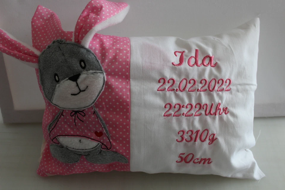 HANDGEFERTIGT,BESTICKT Kissen mit Namen,Wunschname,Taufe,Geburt,Geschenk