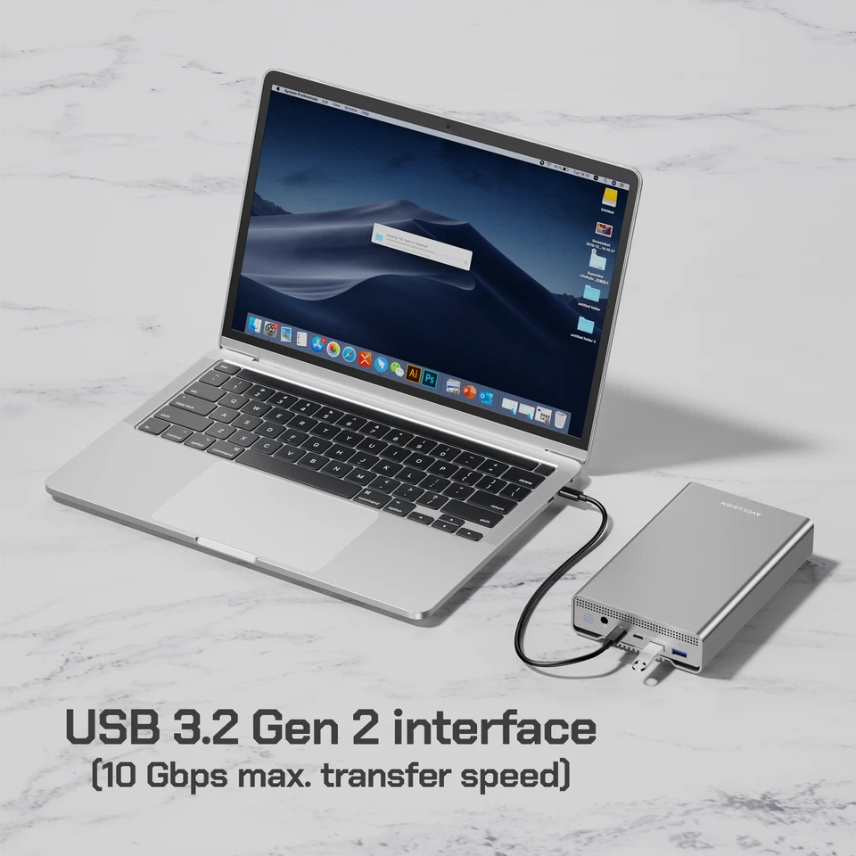 Avolusion PRO-G1 Series 10TB USB 3.2 Gen 2 USB-C External Hard Drive (Silver) - Image 3 of 4