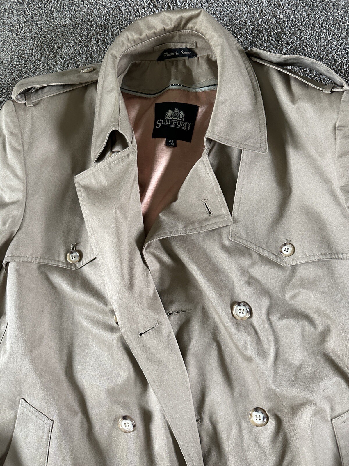 VTG 1980s Stafford Mens 42 REG Khaki Trench Coat … - image 3