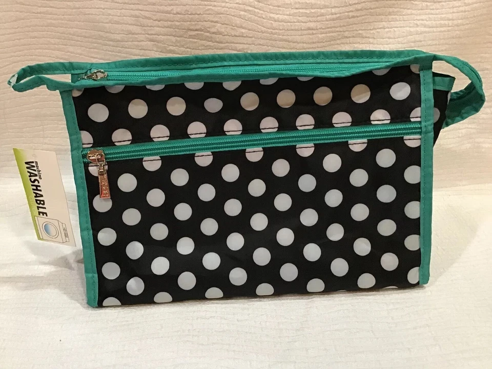 Nuevo estuche de viaje grande BASICS/bolsa de maquillaje lavable verde azulado/blanco/negro nuevo con etiquetas Foto 3 de 4