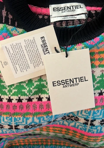 New Essentiel Antwerp Egift Virgin Wool Multicolor Jacquard Pattern Sweater  XS