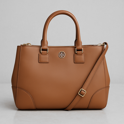 NEW Tory Burch Robinson Double-Zip Luggage Brown Saffiano Leather