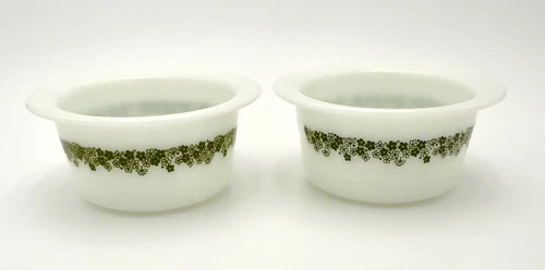 Pyrex Spring Blossom Butter Bowl Tubs No Lids white green glass crazy daisy
